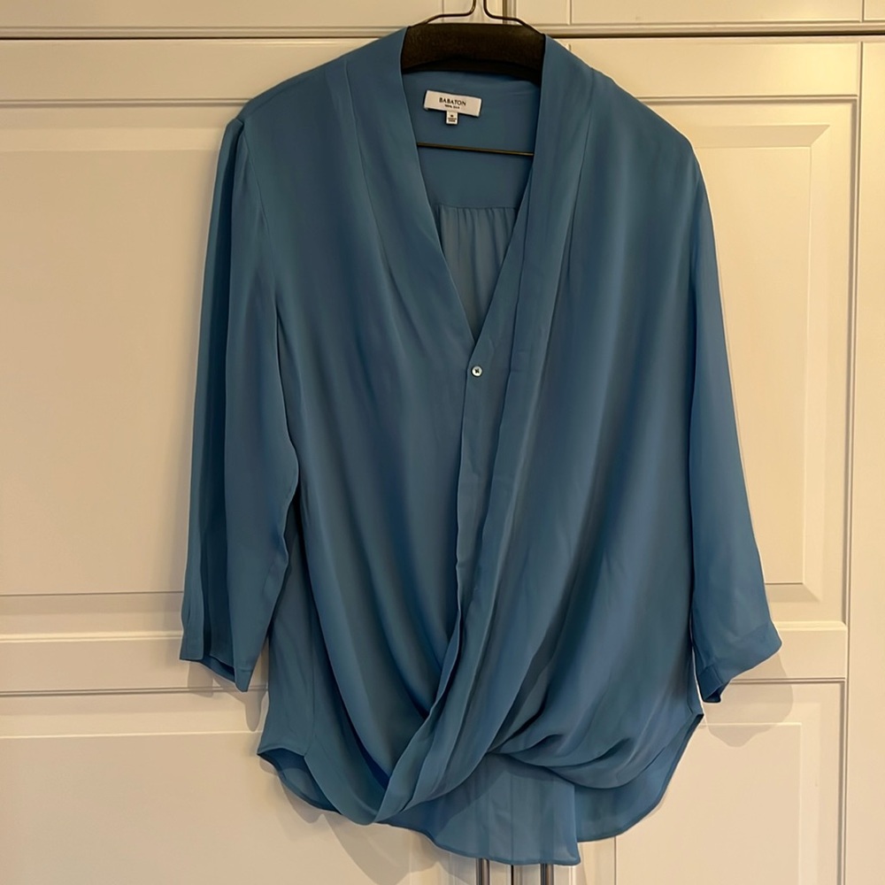 Babaton silk wrap blue blouse size medium